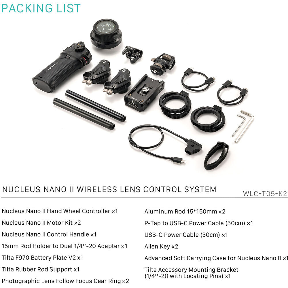 Sistema de controle de lente sem fio Tilta Nucleus Nano II com kit de alça de controle WLC-T05-K2