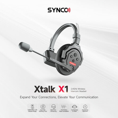 Fone de ouvido sem fio Synco X-Talk X1 para intercomunicação de ouvido único (2,4 GHz)
