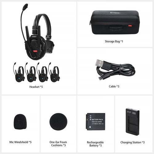 Sistema de intercomunicação sem fio Synco Xtalk XPro5 com 5 fones de ouvido de ouvido único (2,4 GHz)
