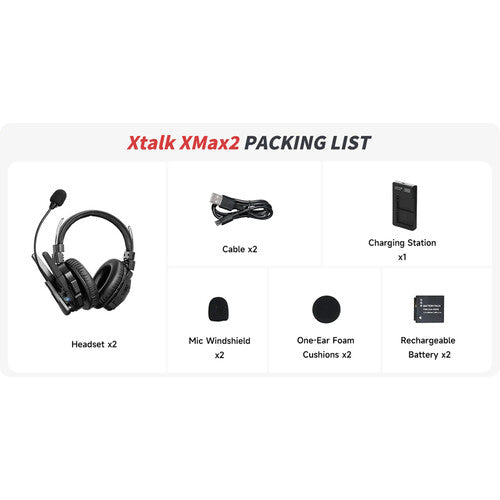 Intercomunicador sem fio Synco Xtalk XMax2 com 2 fones de ouvido duplos (2,4 GHz)
