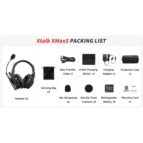 Intercomunicador sem fio Synco Xtalk XMax5 com 5 fones de ouvido duplos (2,4 GHz)