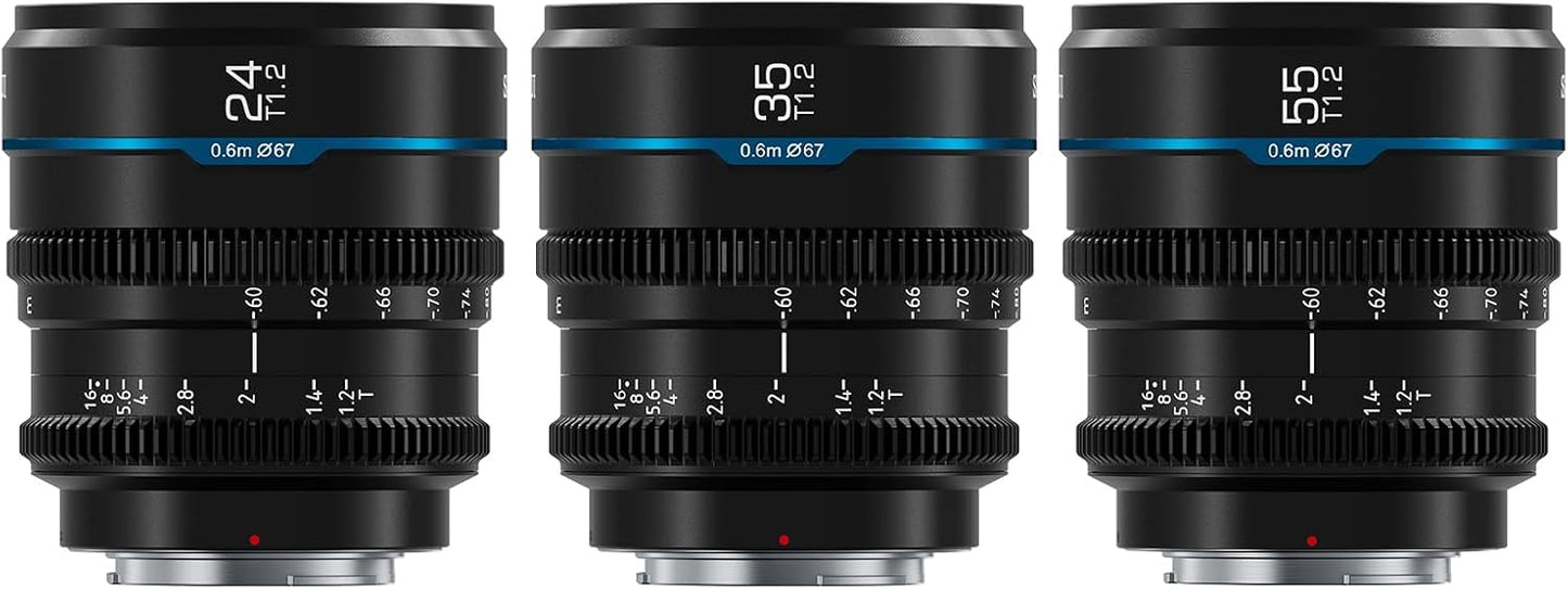 Conjunto de lentes cinematográficas SIRUI Night Walker S35 com foco manual, 24 mm, 35 mm, 55 mm, lente de grande abertura T1.2