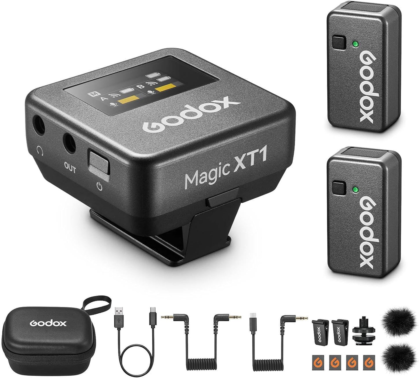 Microfone de lapela sem fio GODOX Magic XT1 com tela sensível ao toque para câmera/Android/iPhone 15 e 16/PC