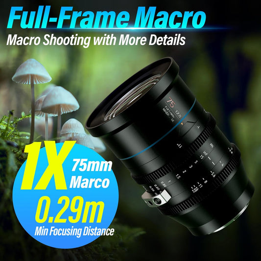 Lente prime cinematográfica SIRUI 75 mm Jupiter Macro T2 Full-Frame (montagem EF) (montagem PL)