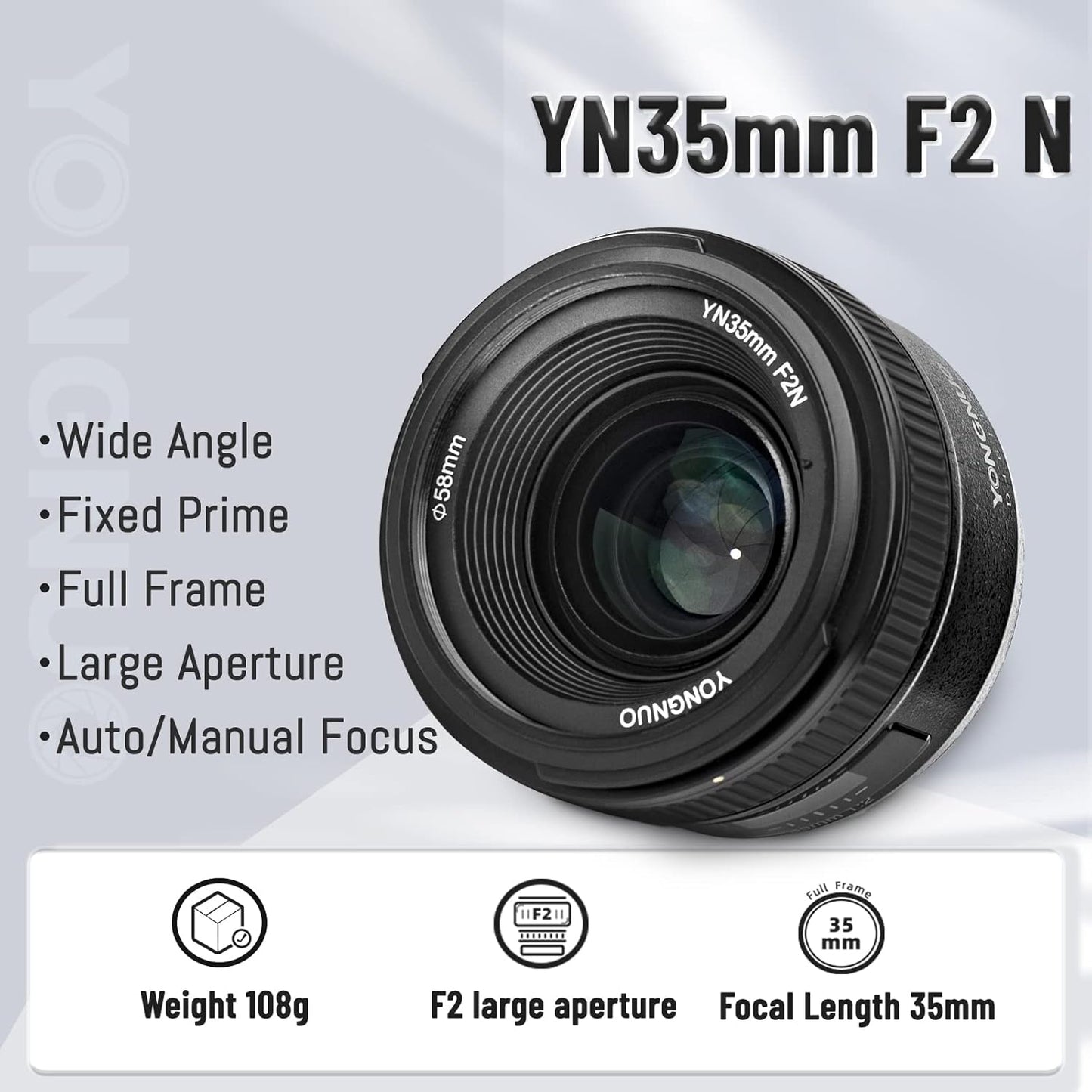 Lente YONGNUO YN35mm F2N para câmeras DSLR Nikon