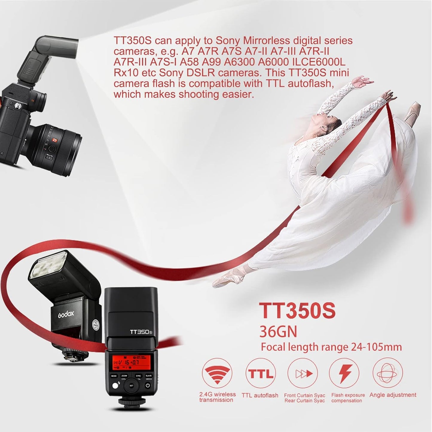 Flash Speedlite Godox TT350S para câmera Sony
