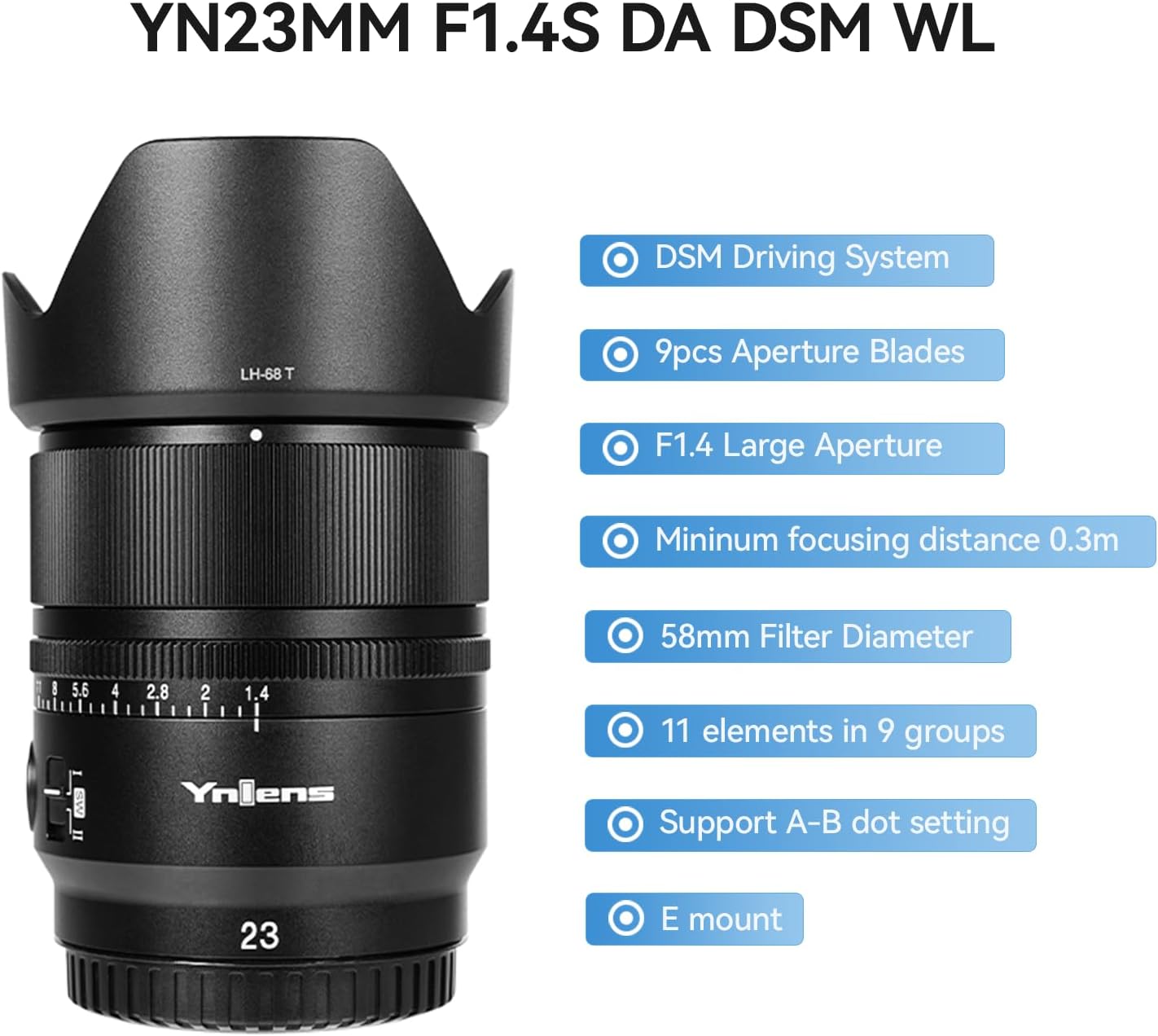 Lente YONGNUO YN23mm F1.4 com controle remoto