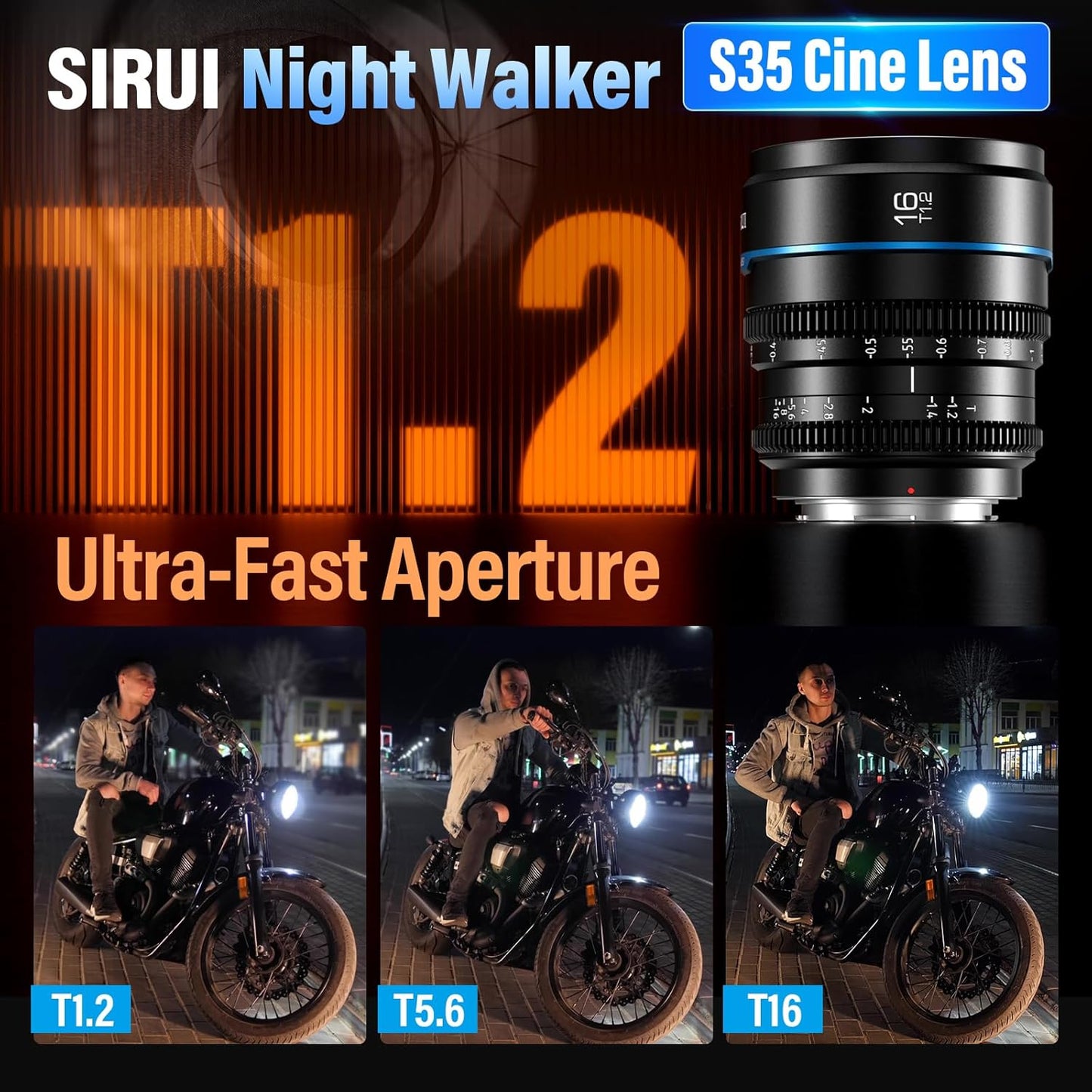 SIRUI Night Walker 16mm S35 Wide Angle Cine Lens, T1.2 Large Aperture Manual Focus Lens