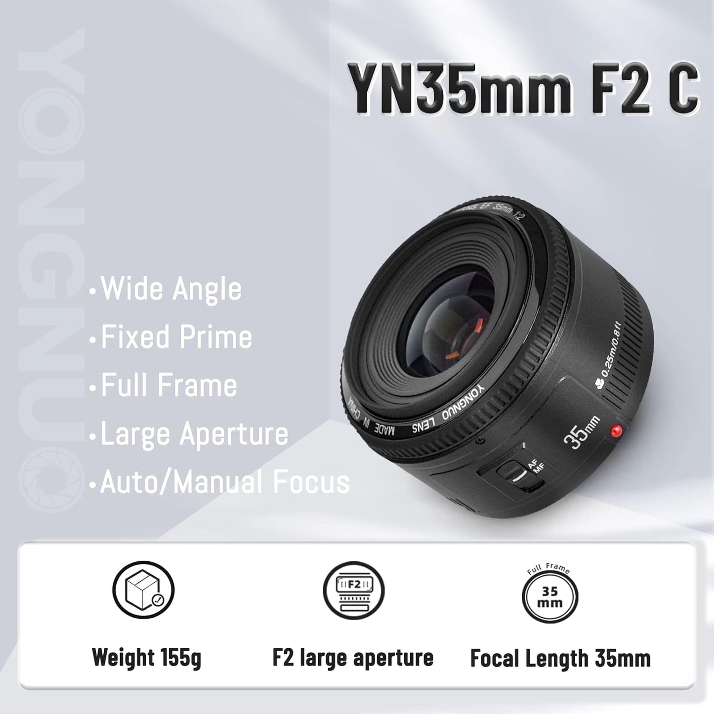 Lente YONGNUO YN35mm F2 para câmera Canon EOS com montagem EF