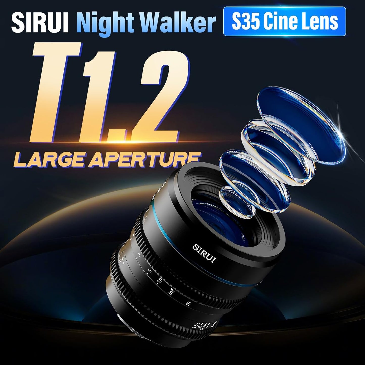 SIRUI Night Walker 35mm S35 Manual Focus Cine Lens, T1.2 Large Aperture Lens