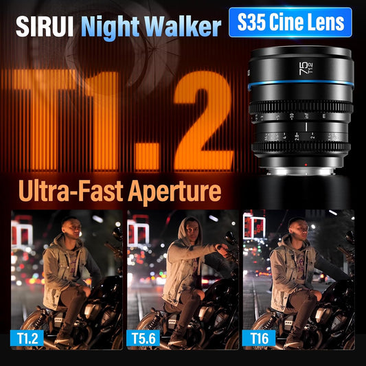 Conjunto de lentes de cinema SIRUI Night Walker T1.2 S35, 16 mm, 75 mm, lente de foco manual de grande abertura