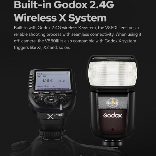 Godox V860III-S Flash para Câmera Sony Flash Speedlite Bateria de íons de lítio de 7,2 V/2600 mAh, 2,4 G sem fio HSS 1/8000, tempo de reciclagem de 1,5 s, 10 níveis, luz LED de modelagem para câmeras Sony