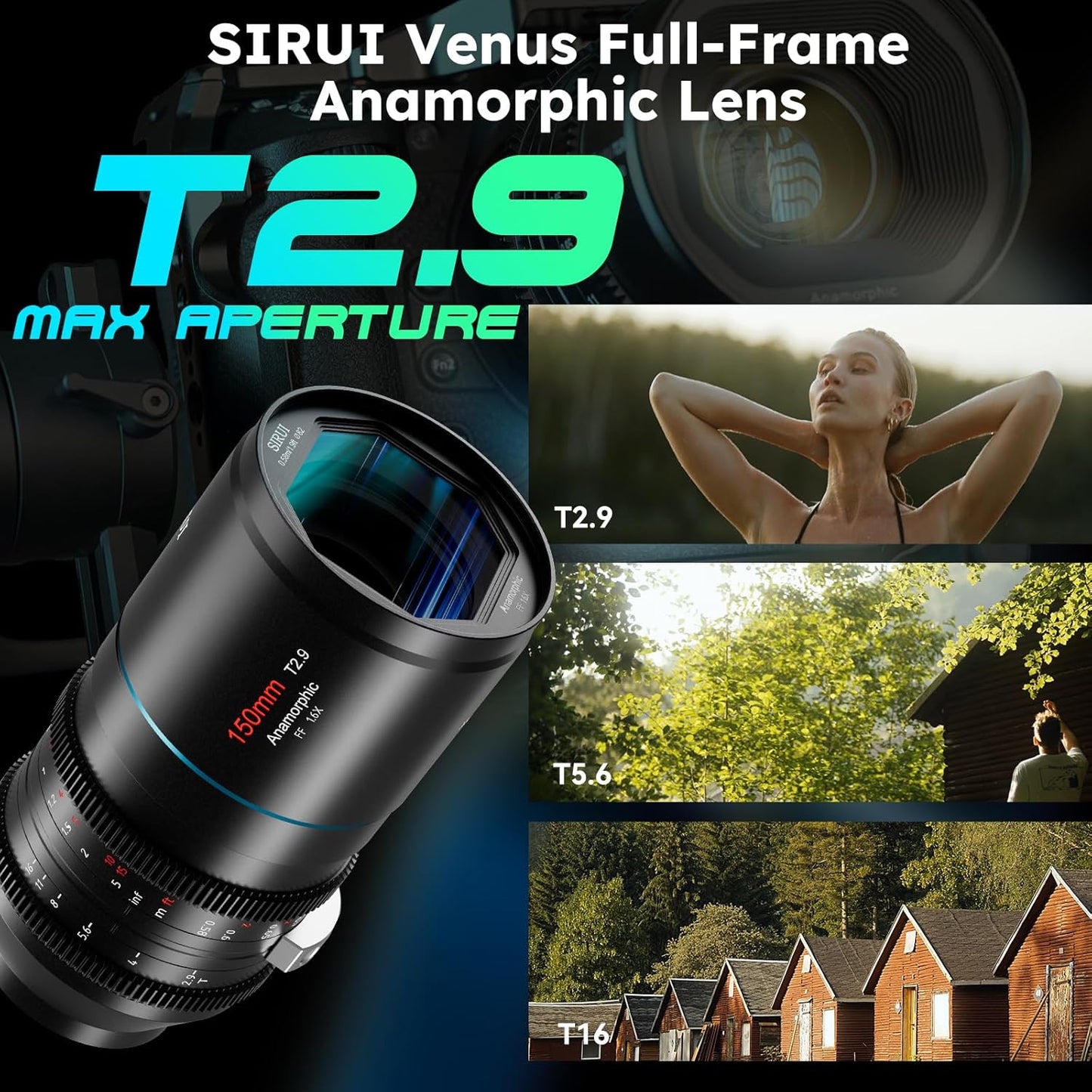 SIRUI 150mm T2.9 1.6X Full-Frame Anamorphic Lens, Telephoto Anamorphic Cine Lens