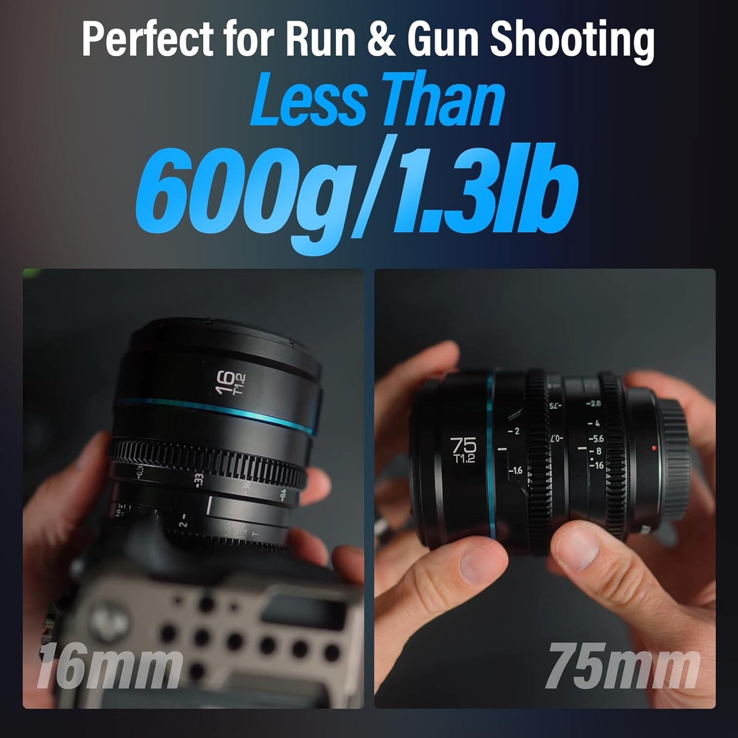 SIRUI Night Walker T1.2 S35 Cine Lens Set, 16mm, 75mm, Large Aperture Manual Focus Lens