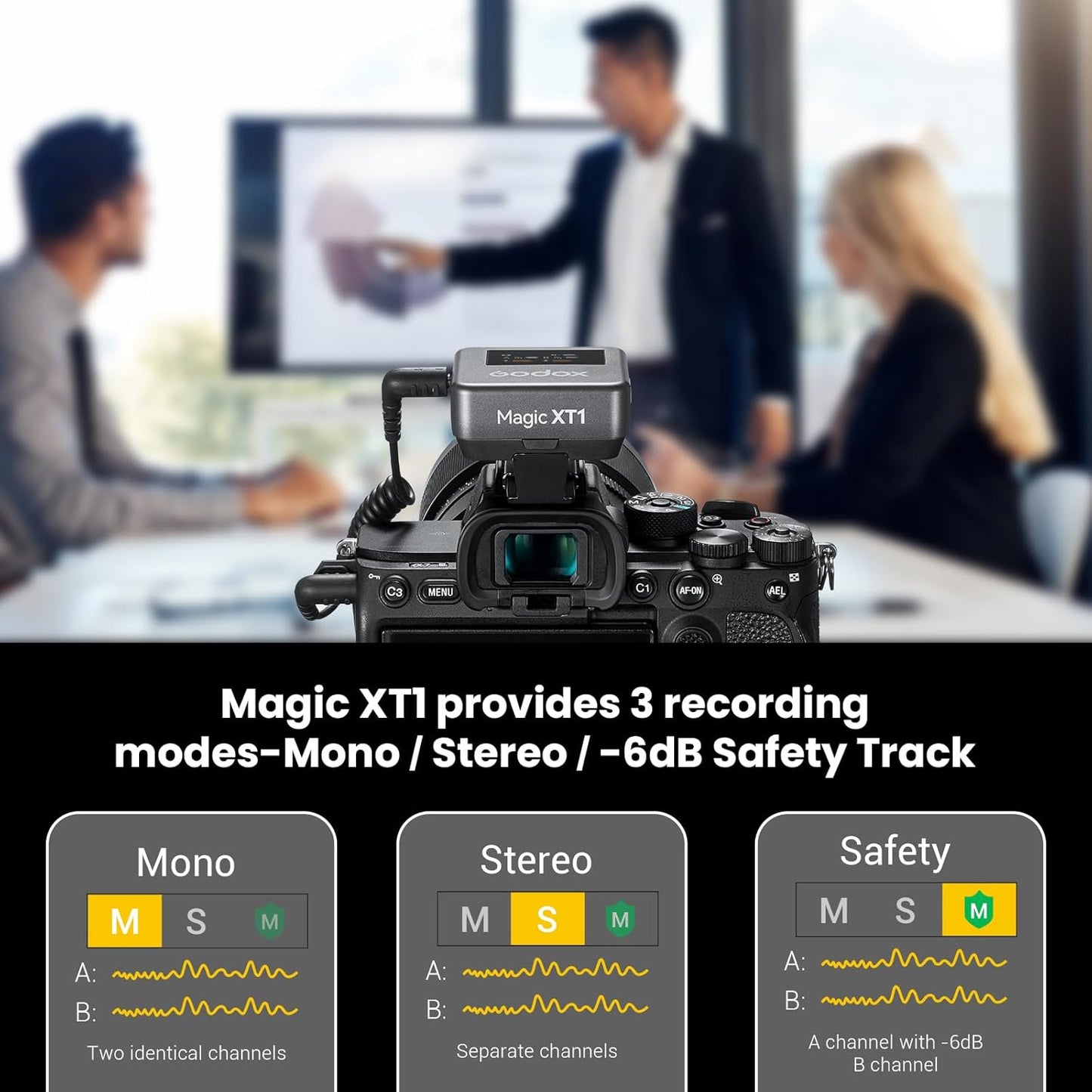 Microfone de lapela sem fio GODOX Magic XT1 com tela sensível ao toque para câmera/Android/iPhone 15 e 16/PC