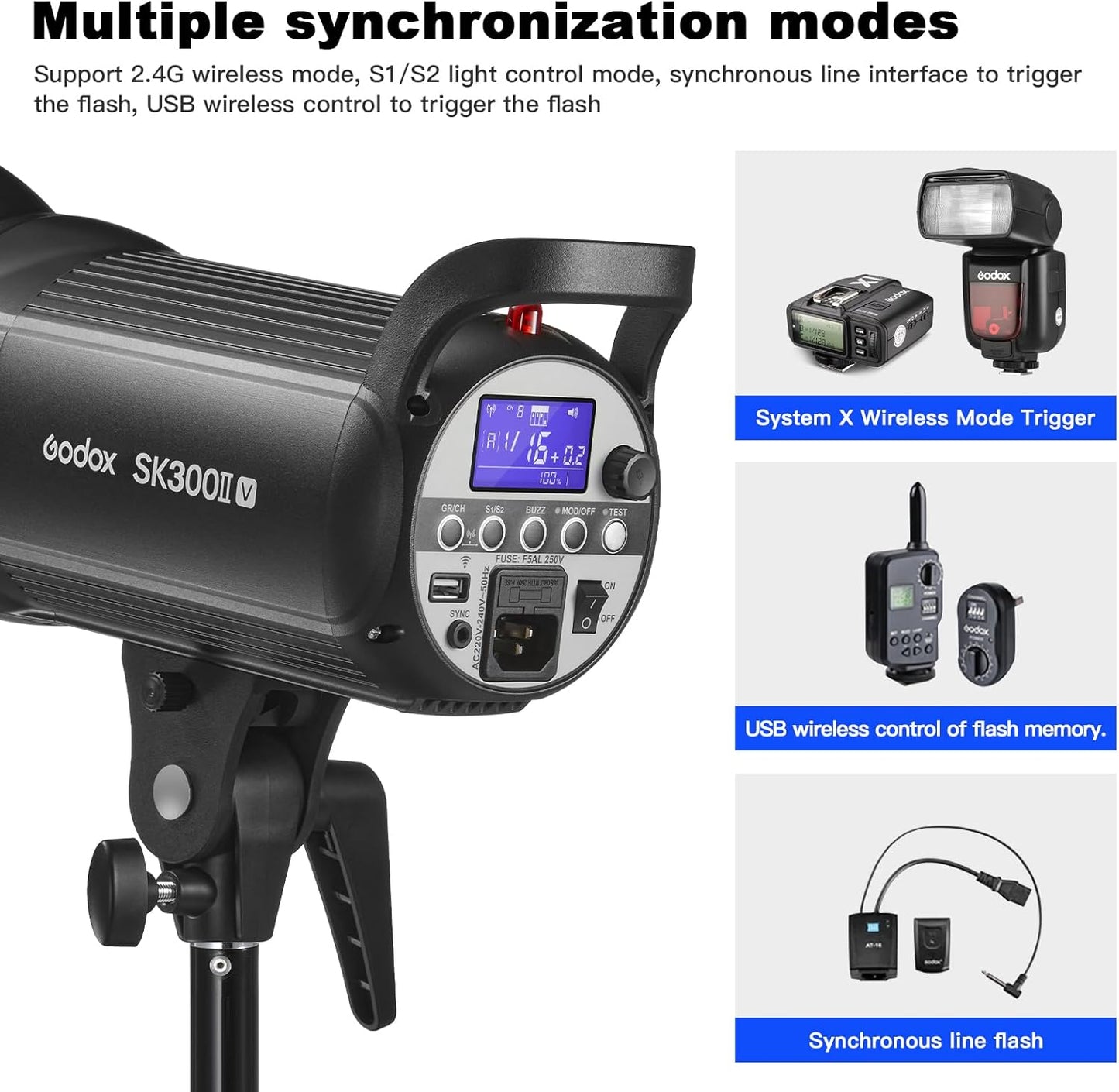 Flash estroboscópico de estúdio fotográfico Godox SK300IIV 220V