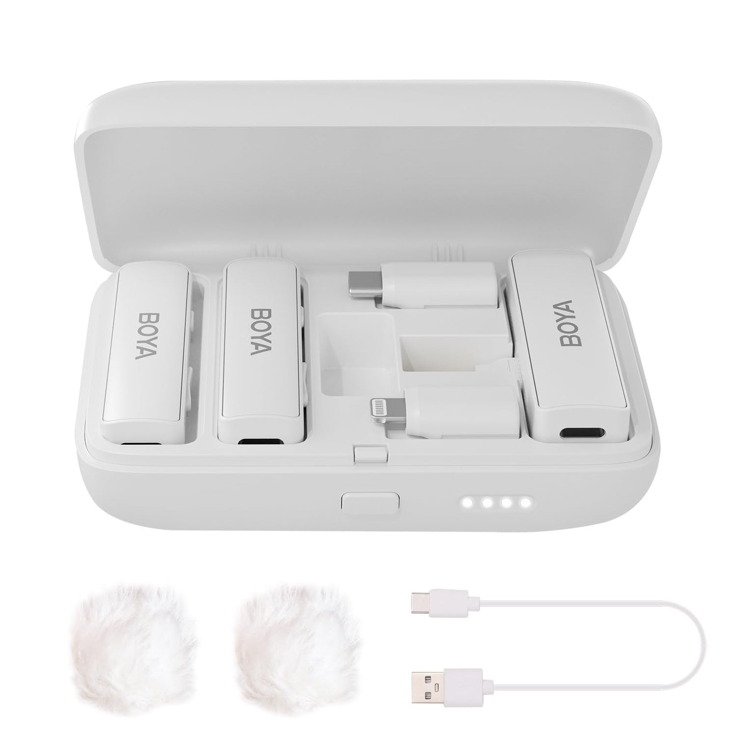 Microfone de lapela sem fio BOYA BOYALINK-W para iPhone/Android/vlog com câmera, sistema de microfone duplo de lapela tudo-em-um, entradas Lightning e USB-C e estojo de bateria para smartphones/DSLR YouTube Facebook Live