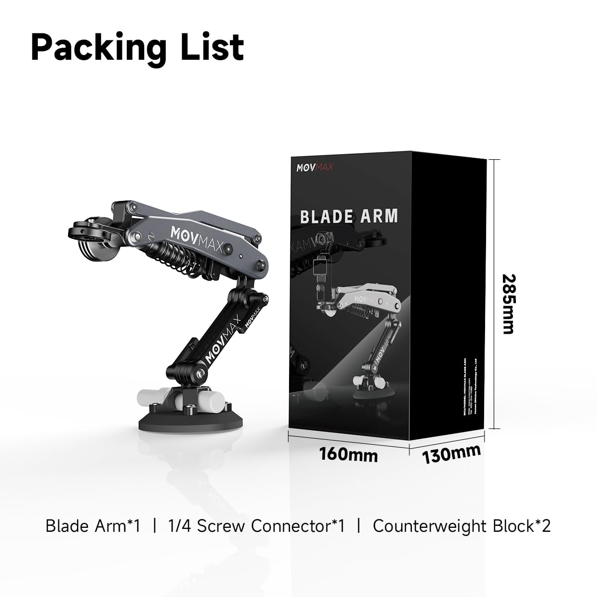 Movmax Blade Arm for DJI Pocket 3, Insta 360, and GoPro Hero 12 Cameras with N2 Arm Technology and Universal Locking Screw
