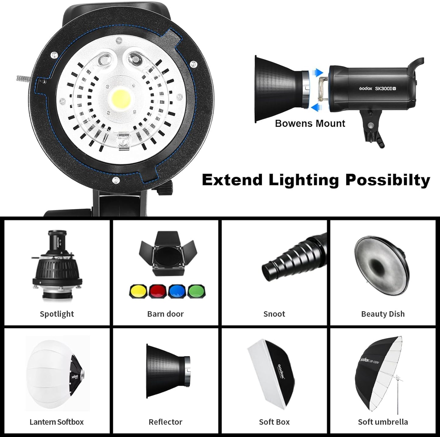 Flash estroboscópico de estúdio fotográfico Godox SK300IIV 220V