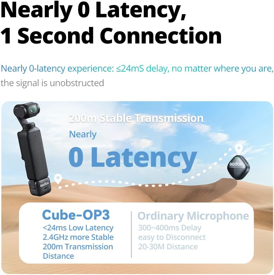 Microfone de lapela sem fio GODOX Cube-OP3 para DJI Osmo Pocket 3