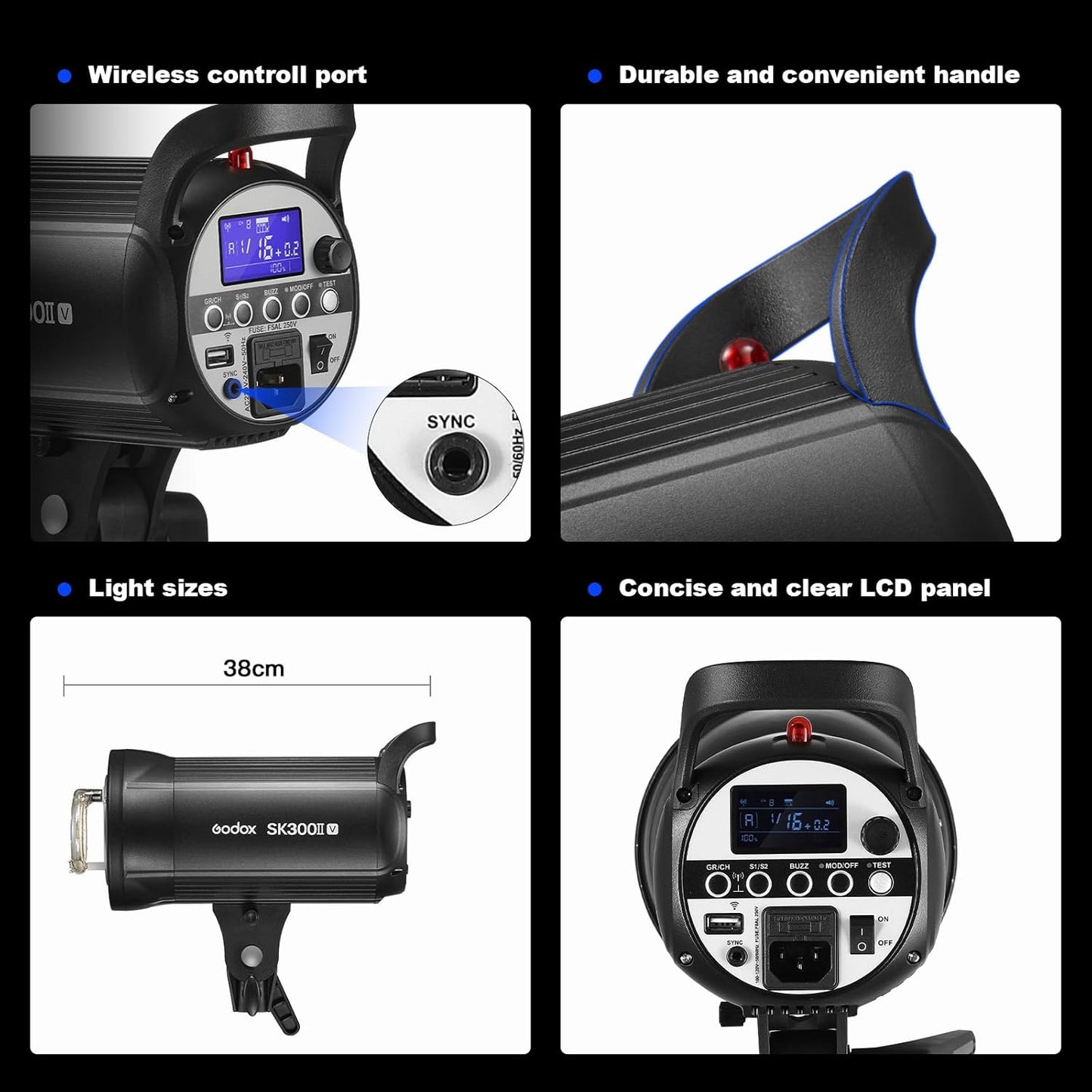 Flash estroboscópico de estúdio fotográfico Godox SK300IIV 220V