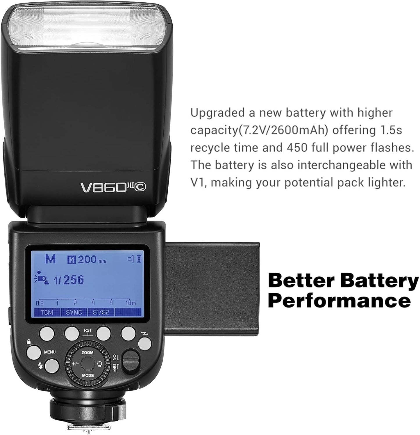 Godox V860III-S Flash para Câmera Sony Flash Speedlite Bateria de íons de lítio de 7,2 V/2600 mAh, 2,4 G sem fio HSS 1/8000, tempo de reciclagem de 1,5 s, 10 níveis, luz LED de modelagem para câmeras Sony