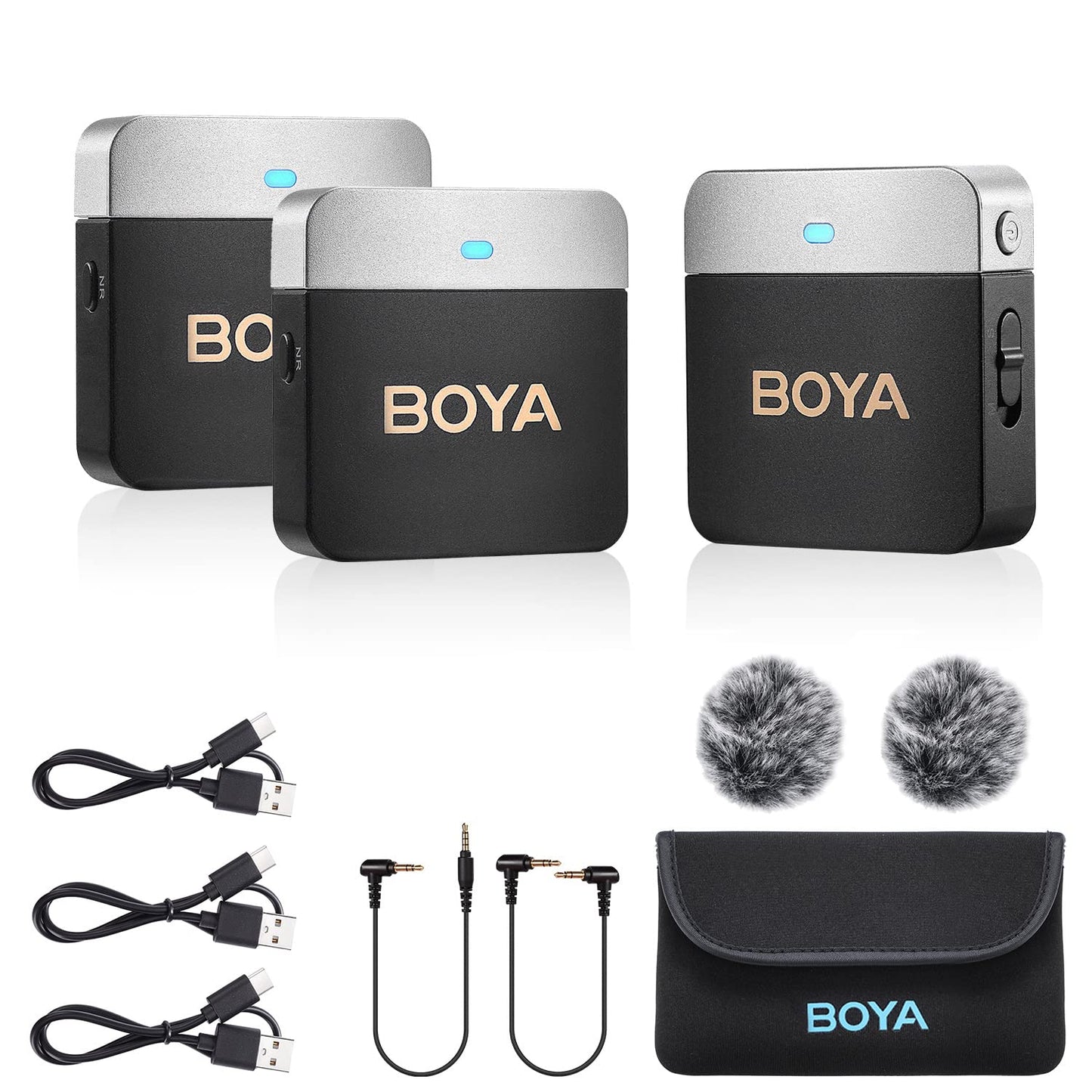 Microfone de lapela sem fio BOYA BY-M1V2 Microfones sem fio de canal duplo
