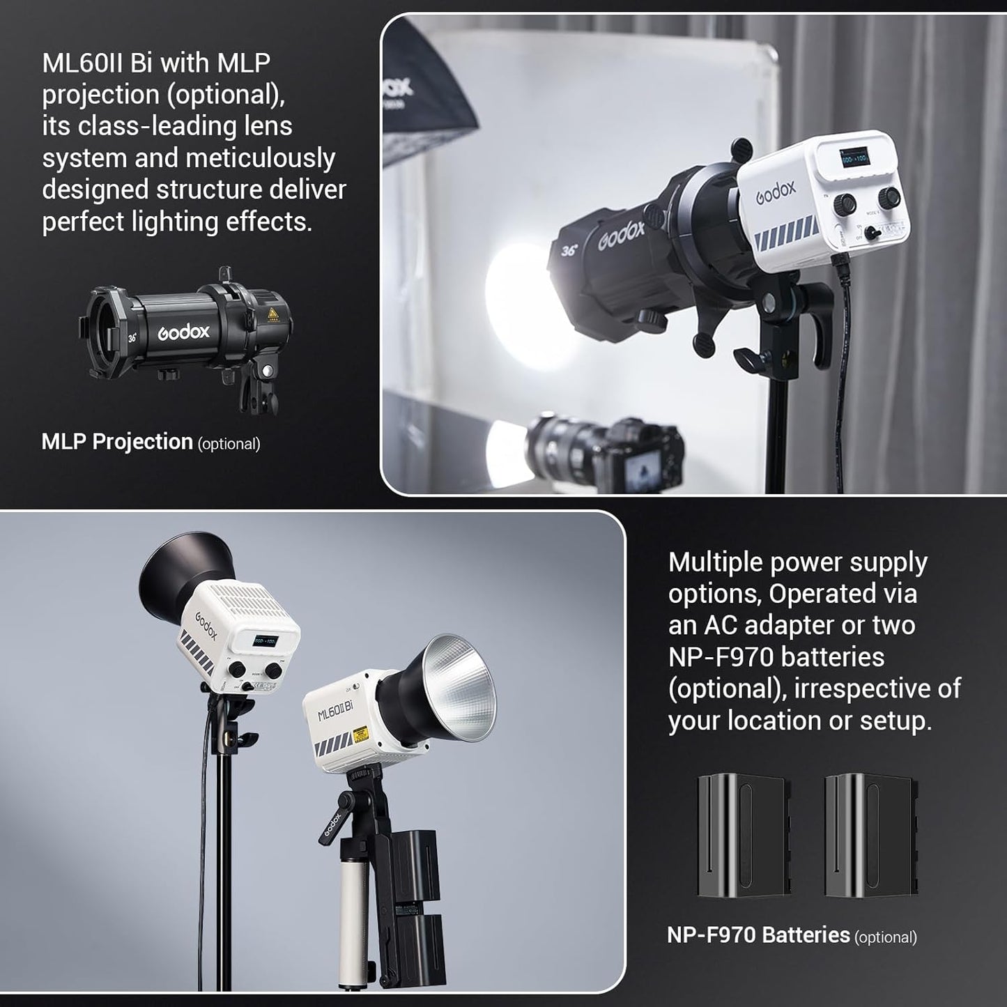 Godox ML60IIBi LED monolight bicolor (kit de punho de bateria AK-B01)