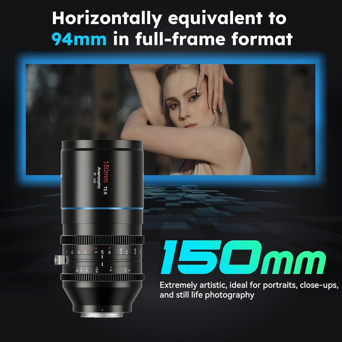 SIRUI 150mm T2.9 1.6X Full-Frame Anamorphic Lens, Telephoto Anamorphic Cine Lens
