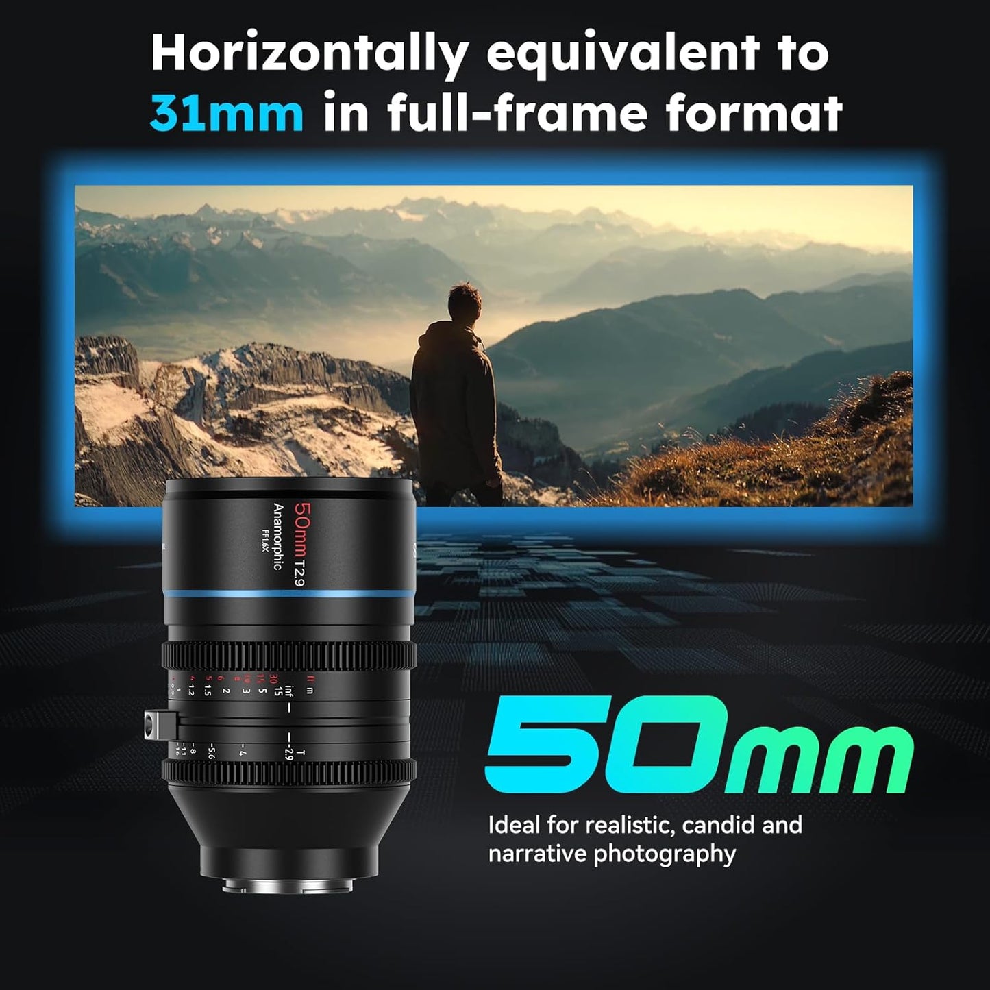 Sirui 50mm T2.9 Full Frame 1.6x Anamorphic Lens Cinema Lens (E Mount)
