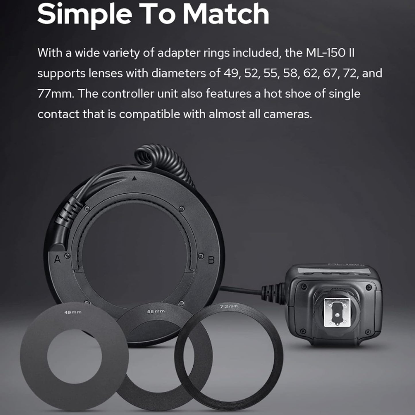 Godox ML-150II ML150II Macro LED Ring Flash Speedlite GN12 Tempo de reciclagem de 0,1-2 s 5800K ± 200K para câmeras DSLR Sony Canon Nikon Fuji Olympus Panasonic para produção de vídeo, fotografia de animais e plantas