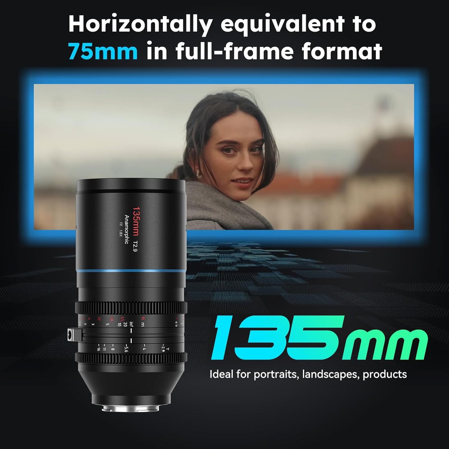 SIRUI 135mm T2.9 1.8X Full-Frame Anamorphic Lens, Telephoto Anamorphic Lens