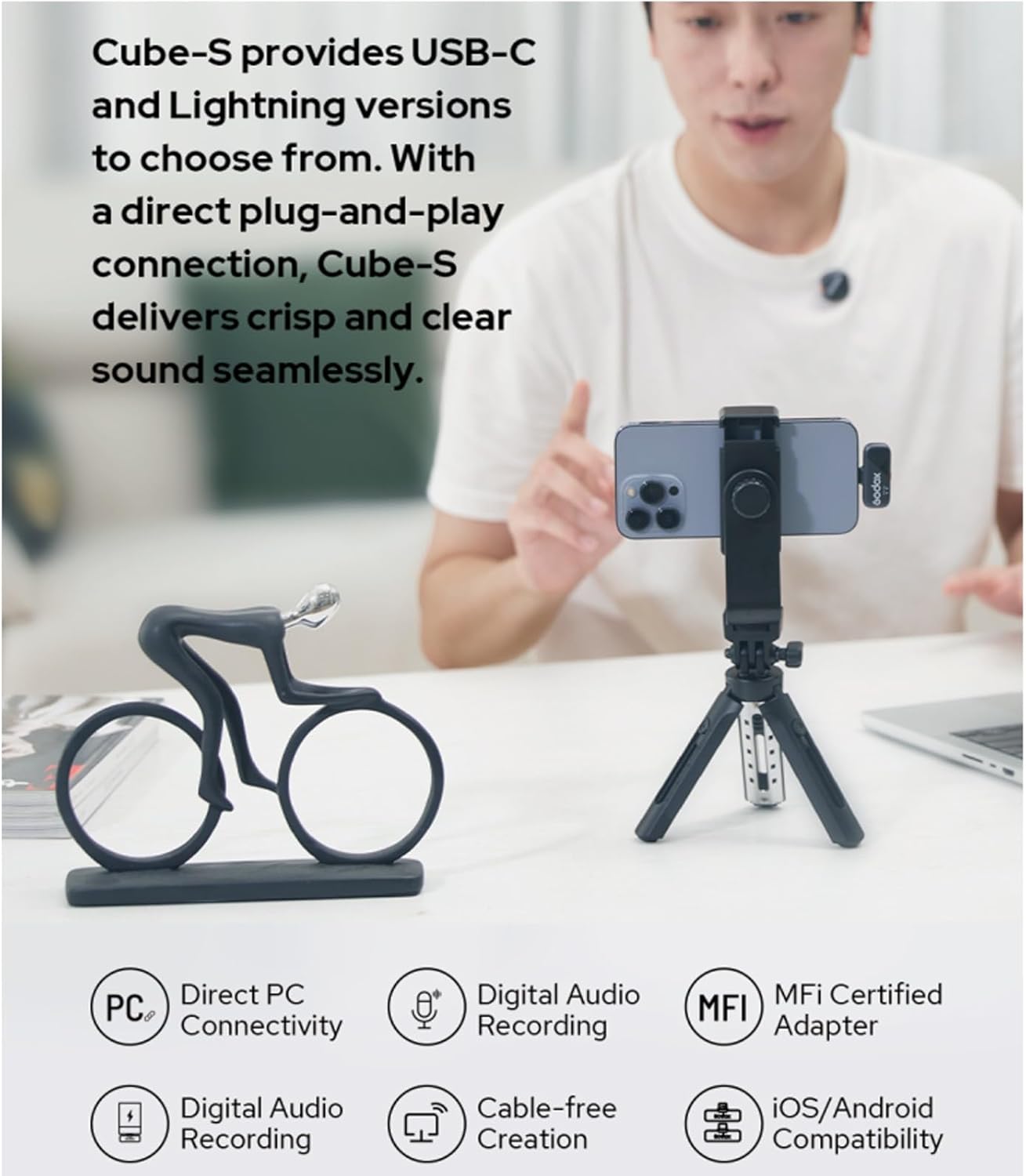 GODOX Cube-SL Kit 1 Microfone de lapela sem fio 2.4G