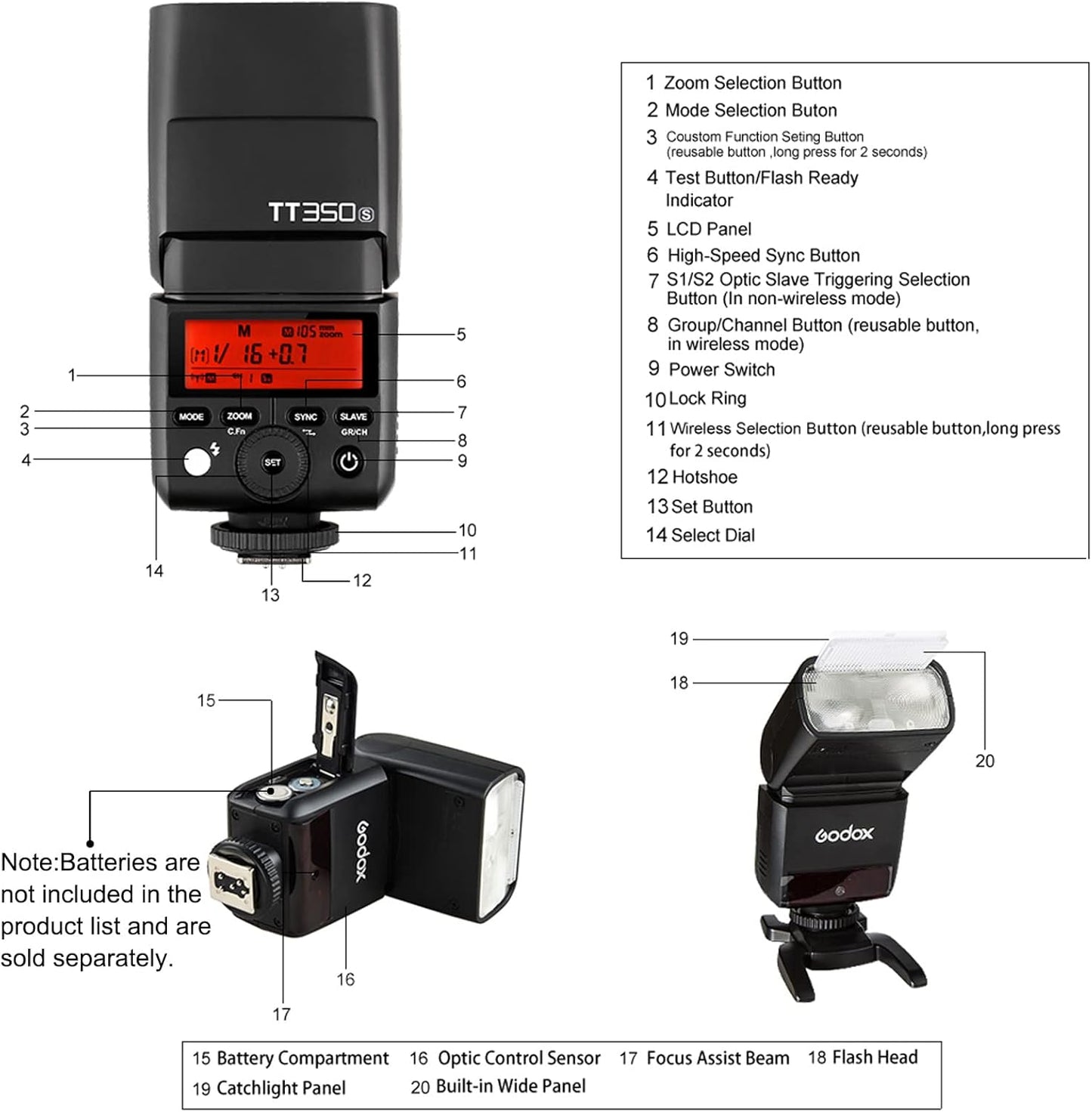 Flash Speedlite Godox TT350S para câmera Sony