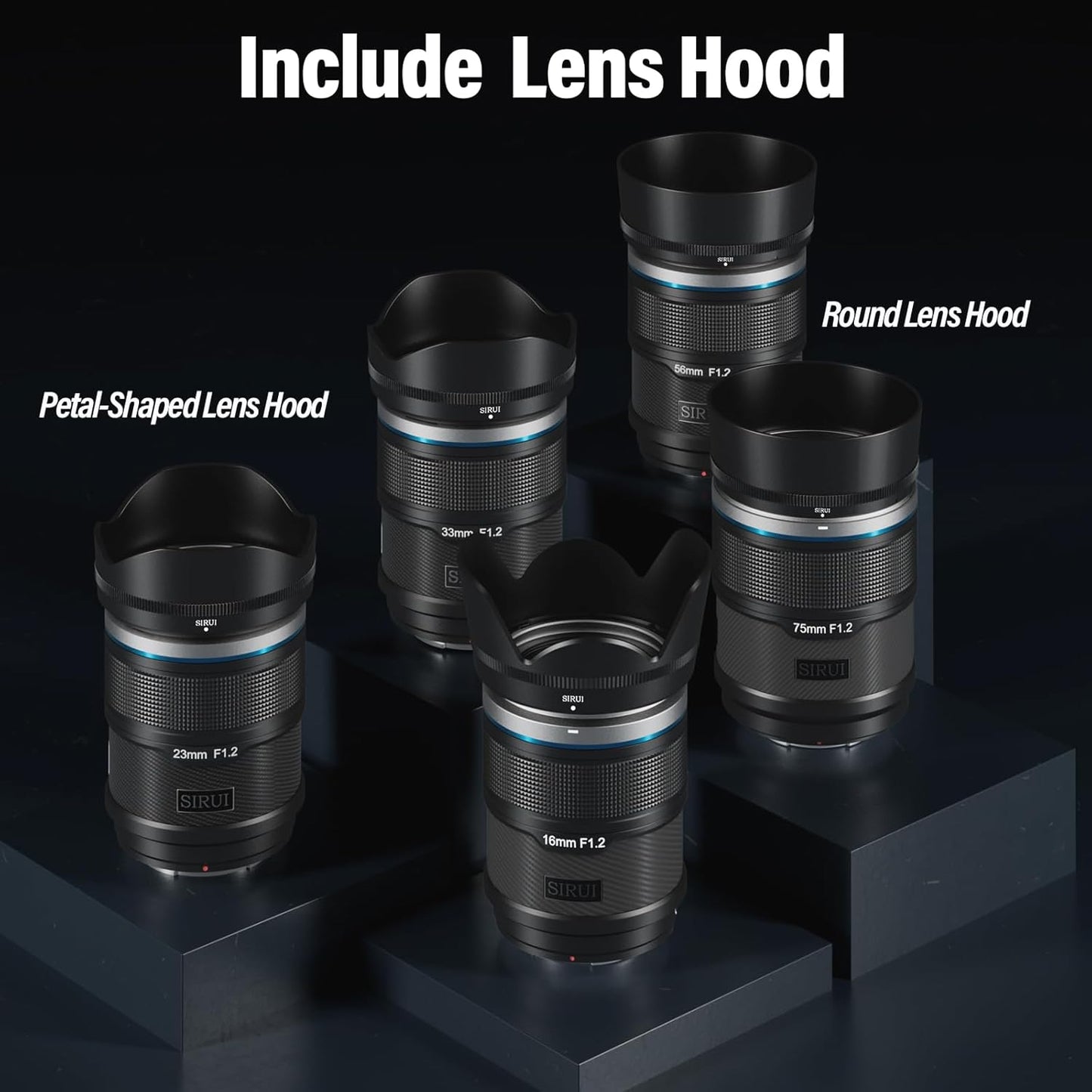 Conjunto de lentes de foco automático APS-C SIRUI Sniper 16 mm, 23 mm, 33 mm, 56 mm e 75 mm, lente grande angular F1.2