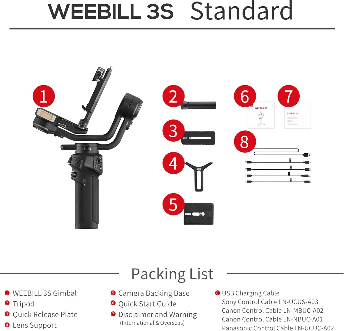Estabilizador de Gimbal ZHIYUN Weebill 3S para Câmera DSLR e Mirrorless