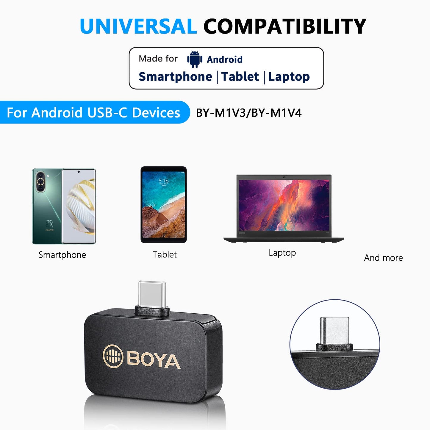 Microfone de lapela sem fio BOYA BY-M1V4 para Android iPhone 15 Plug Play USB-C