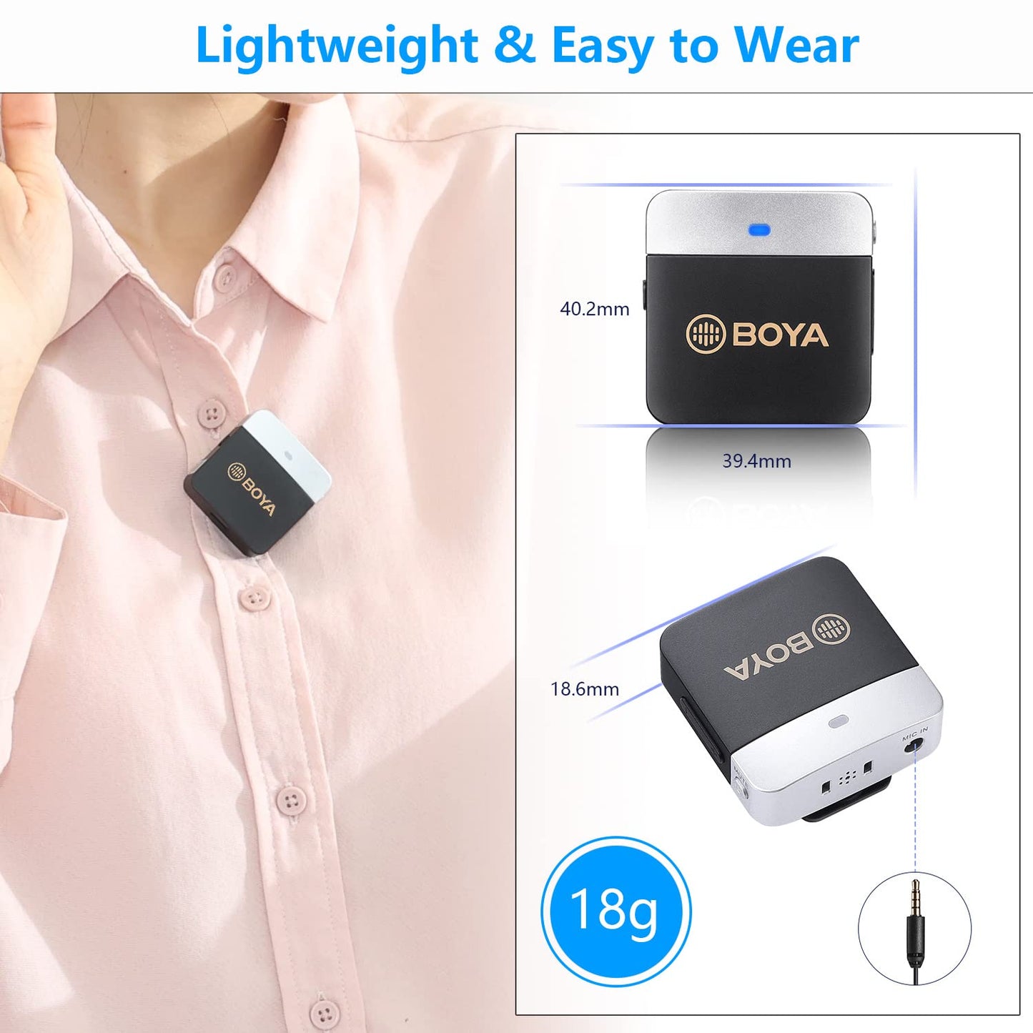 Microfone de lapela sem fio BOYA BY-M1V4 para Android iPhone 15 Plug Play USB-C