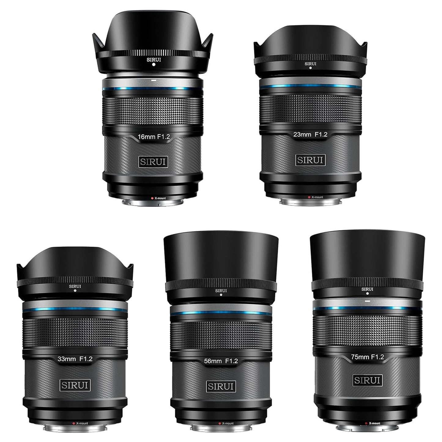 Conjunto de lentes de foco automático APS-C SIRUI Sniper 16 mm, 23 mm, 33 mm, 56 mm e 75 mm, lente grande angular F1.2