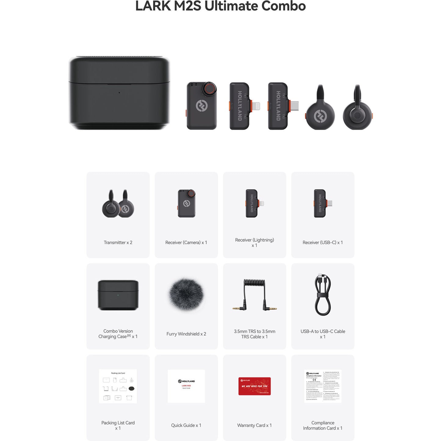 Hollyland LARK M2S Ultimate Combo 2-Person Wireless Microphone System for Cameras and Mobile Devices (2.4 GHz, Space Gray)LARK M2S ULTIMATE COMBO