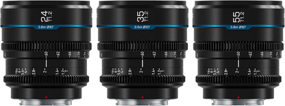 SIRUI Night Walker S35 Manual Focus Cine Lens Set, 24mm, 35mm, 55mm, T1.2 Large Aperture Lens