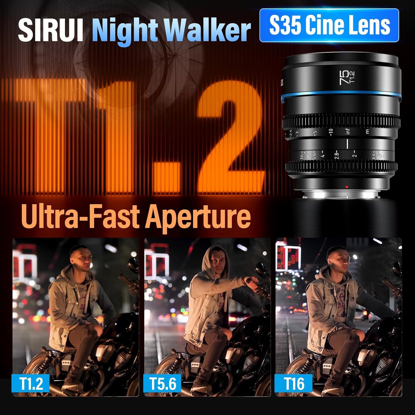 SIRUI Night Walker 75mm S35 Telephoto Cine Lens, T1.2 Large Aperture Manual Focus Lens