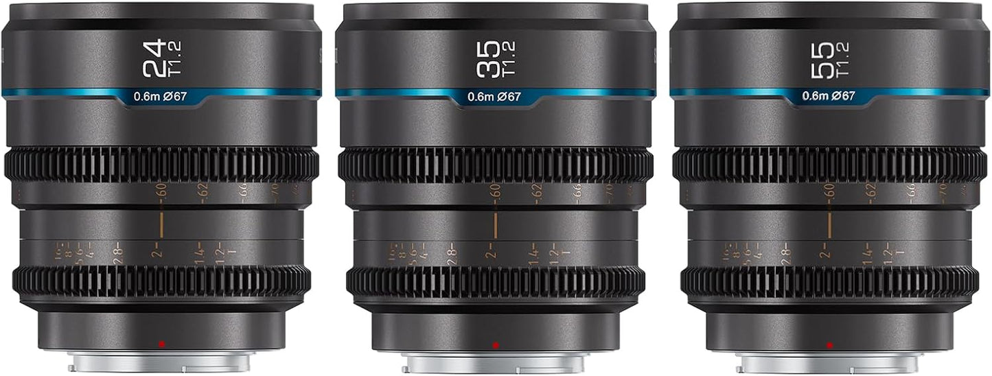 SIRUI Night Walker S35 Manual Focus Cine Lens Set, 24mm, 35mm, 55mm, T1.2 Large Aperture Lens