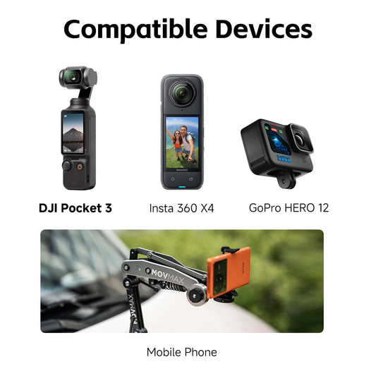 Movmax Blade Arm for DJI Pocket 3, Insta 360, and GoPro Hero 12 Cameras with N2 Arm Technology and Universal Locking Screw