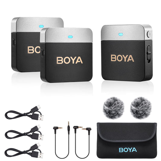 Microfone de lapela sem fio BOYA BY-M1V2 Microfones sem fio de canal duplo
