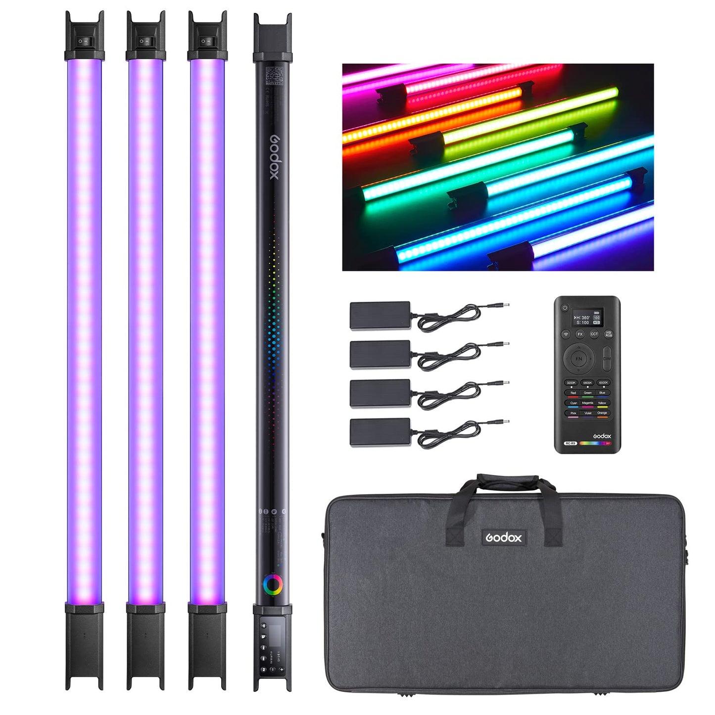 Kit de luz Godox TL60-K2/TL60-K4 Tubo de luz LED RGB colorido de 2700K a 6500K para vídeo