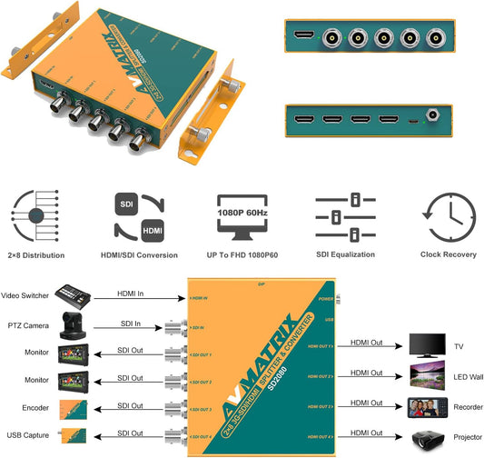 Divisor e conversor SDI/HDMI AVMATRIX SD2080 2×8 