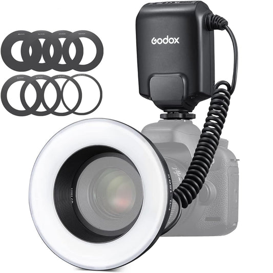 Godox ML-150II ML150II Macro LED Ring Flash Speedlite GN12 Tempo de reciclagem de 0,1-2 s 5800K ± 200K para câmeras DSLR Sony Canon Nikon Fuji Olympus Panasonic para produção de vídeo, fotografia de animais e plantas