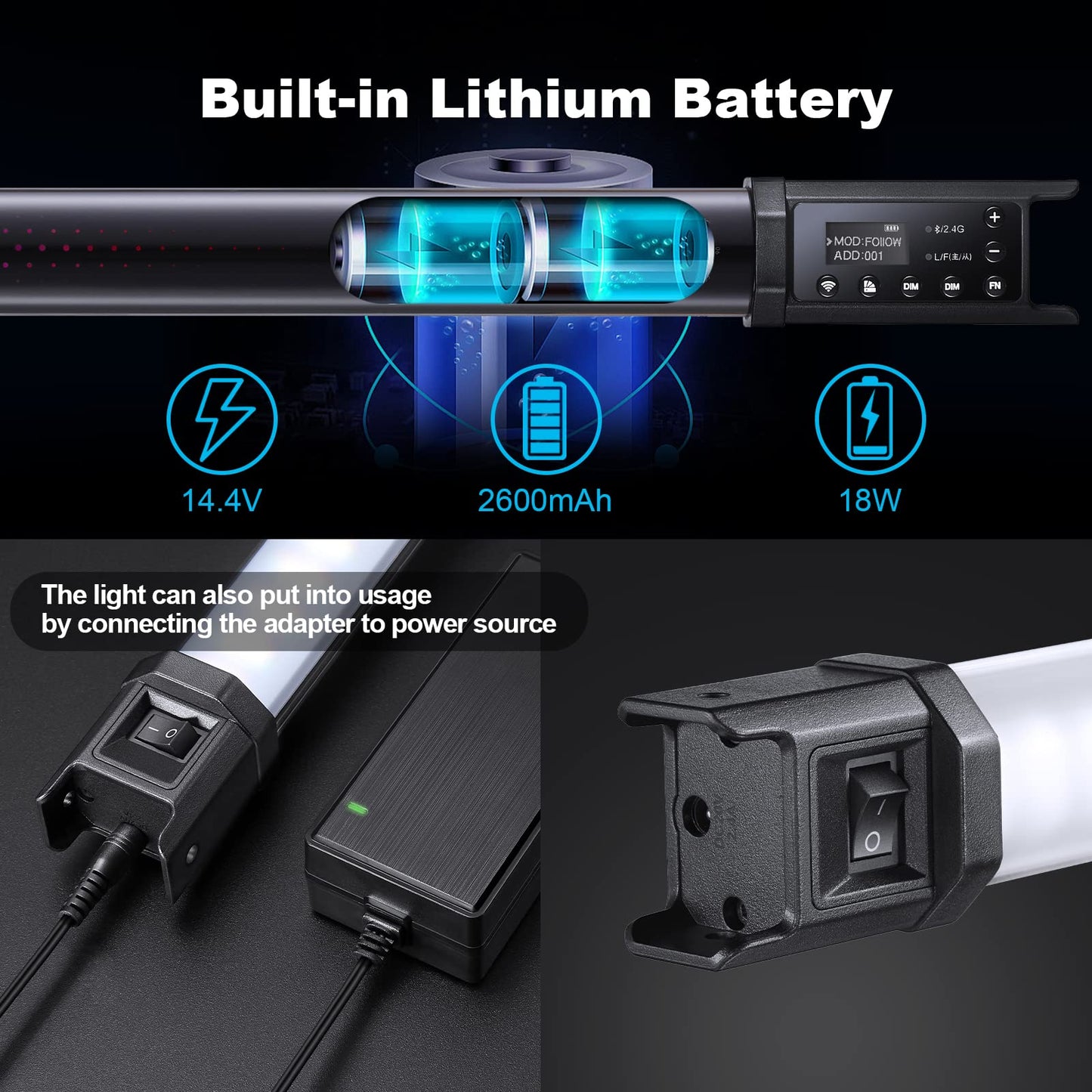 Kit de luz Godox TL60-K2/TL60-K4 Tubo de luz LED RGB colorido de 2700K a 6500K para vídeo