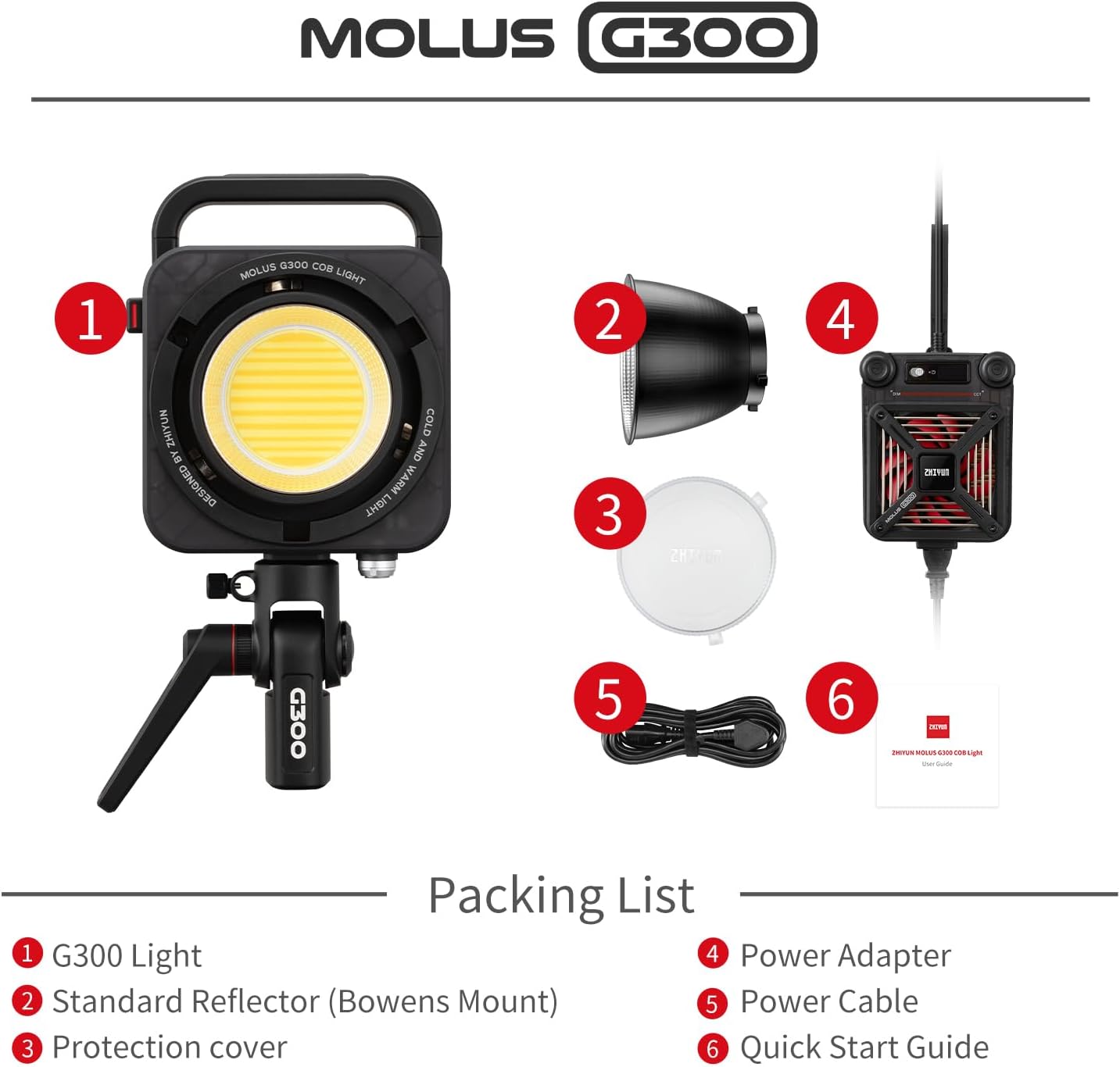 Luz de vídeo LED bicolor COB ZHIYUN MOLUS G300 300W